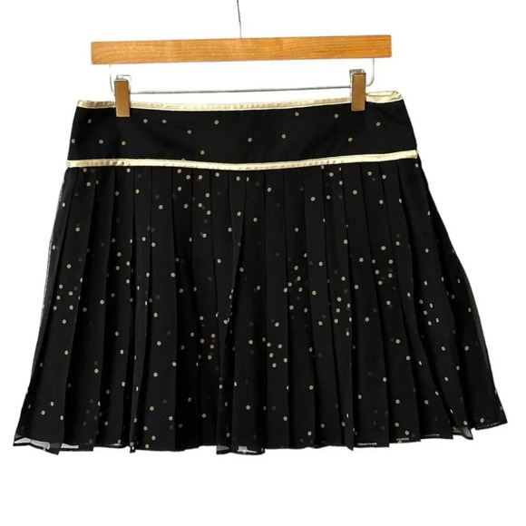 Y2k Laundry Silk Black & Tan Random Polka dot Pleated Mini Skirt Size 8 - Picture 1 of 11